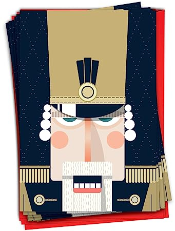NobleWorks 12 Christmas Greeting Cards Bulk Box Set with 5 x 7 Inch Envelopes (1 Design, 12 Each) Magic Meets Modern - Nutcracker C10196BXSG-B12x1
