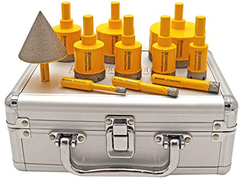 HIGHDRIL Foret Diamant Kit 11pcs(6/8/10/20/25/28/32/35/45/65mm Mèches Diamantées+50mm Mèches de Chanfrein) Scie Cloche pour Carrelage Céramique Porcelaine Marbre Granit