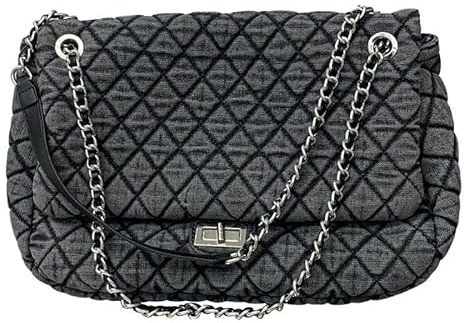 SsgdmnQ Damen Handtasche Grau Casual Diamant Checker Denim Retro Mode One Shoulder Handtasche, Größe L (US)