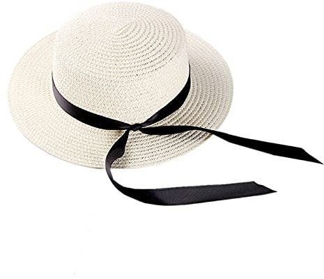 WUURAA Parent-Enfant Été Paille pour Chapeau De Soleil UV pour La Protection Plat Large Bord Nœud Papillon B Chapeau De Soleil pour Bébé Fille 12-18 Mois