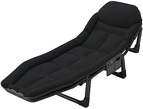 UNICOKA Klappbarer Garten-Sonnenliege-Liegestuhl, Liegestuhl für den Außenbereich, Camping-Klappbett mit Kissen, verstellbare Rückenlehne, bequemer Sitz, Länge 175 cm, 185 cm, 200 cm (Farbe: Schwarz