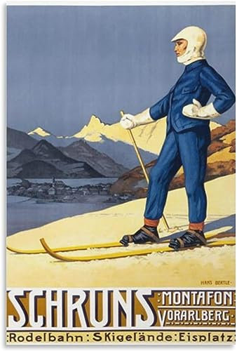LVTFCO Retro-Ski-Leinwand-Wandkunst, Österreich, Schruns, Montafon, Vorarlberg, Poster und Drucke, Ski-Reisegemälde für Zuhause, Wanddekoration, Bild, 50 x 70 cm, ohne Rahmen