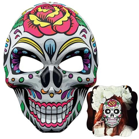 SRV Hub Halloween Face Cover, EVA Sugar Skull Face Mask for Women Comfortable Reusable Day of The Dead Mask Ideal for Halloween Party And Events - Flower Design