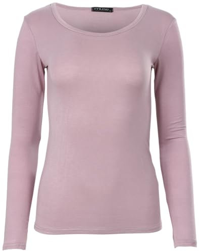Easy Young Fashion - Damen Basic Rundhals Shirt - Langarm Unterziehshirt - Skinny Fit 1093 - Flieder L