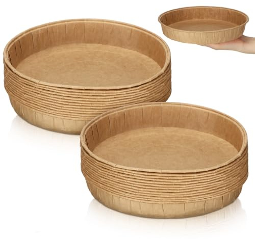 Mifoci 25 Pcs Paper Pie Pans for Baking Disposable Tart Mold Bulk Round Easy Kraft Bread Baking Pans for Microwave Freezer Oven Safe Display Loaf Cake Muffin Pizza Home Kitchen Supply