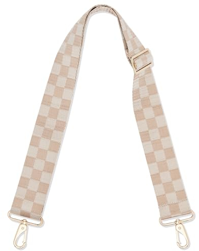 Expatrié Taschengurt zum Wechseln - Jeanne Karo Beige - Verstellbarer Schultergurt für Taschen Umhängetasche Bauchtasche - Flexibler Handtaschen Gurt mit Karabiner