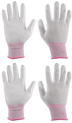 QUARKZMAN 2 Paar ESD-Antistatik-Handschuhe, 19 cm, PU-beschichtete, hochbeständige Kohlefaser-Computerhandschuhe für die Installation und Reparatur von PC-Computerelektronik (klein), Pink