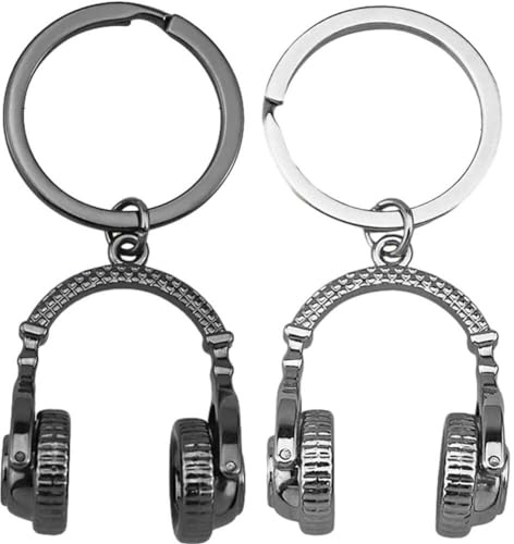 Luxylei Key Ring with Headphones Charm Microphone Keyring Key Charms Metal Personalised Jewellery for Lovers Inspirational Gift Silver