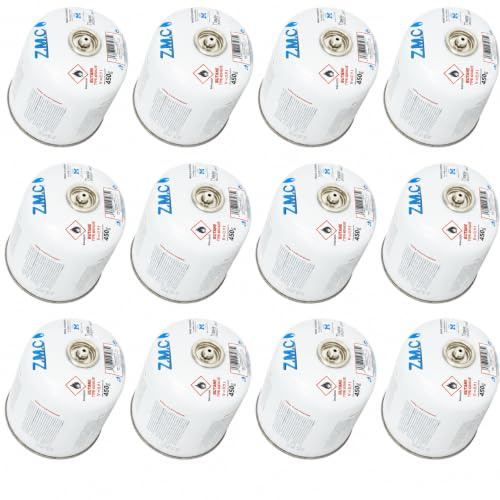 Z.M.C 12x Gaskartusche 450g 900ml Butan Propan Schraubventil EN417 Camping | 7/16 Zoll Eurogewinde | Verschlussautomatik sicher | Brenndauer 5-11 h | kältebeständig