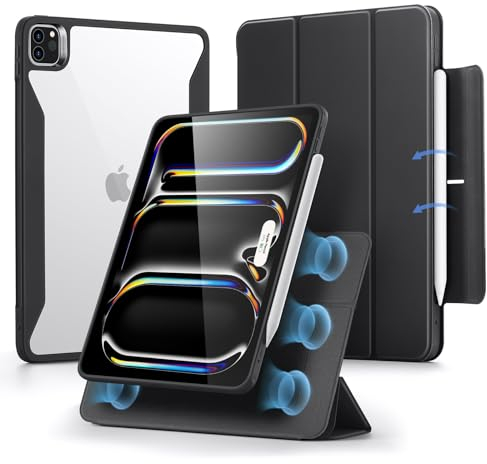 ESR Funda Híbrida para iPad Pro 13 Pulgadas M4 2024 con Portalápices, Cubierta Magnética Extraíble, Soporte Vertical y Horizontal, Compatible Pencil Pro/Pencil USB-C, Serie Rebound 360, Negro