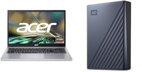 Acer Aspire 3 Laptop | 15.6 FHD Display | AMD Ryzen 5 7520U | 16GB RAM | 512GB SSD Silver & WD My Passport Ultra Externe Festplatte 4 TB mobiler Speicher