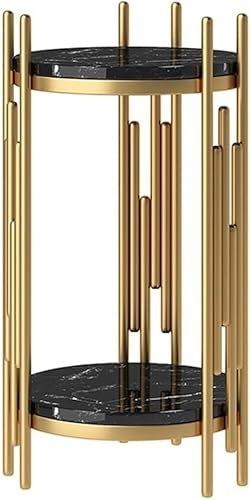 GJVBGA Side Table Tall, Compact Round Sofa Table Plant Planter Display Stand with 2 Marble Shelving Units, Accent Corner Plant Rack for Vases(Size:31 * 90CM,Color:D)