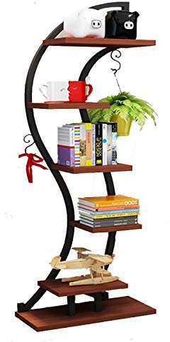 ASHILD Supports pour plantes d'intérieur, étagères en métal + bois, petit présentoir pour balcon d'intérieur, support pour plantes, D