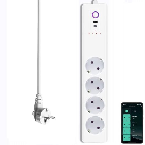 Ciabatta elettrica intelligente WiFi, app di monitoraggio dell'energia, USB C, multipresa da 65 W, protezione da sovratensione, commutabile autonomamente tramite il controllo dell'app, funziona con