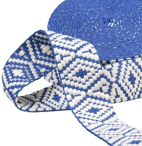 Ethno-Gurt, 38 mm, Marineblau/Weiß, Meterware