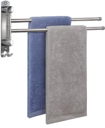 JSVER Porte Serviette Murale Salle de Bain,Porte Serviette 180° Rotatives en Acier Inoxydable Double Barre Pivotante,Gain de Place pour Salle de Bain Cuisine Lavabo- Argent (40CM)