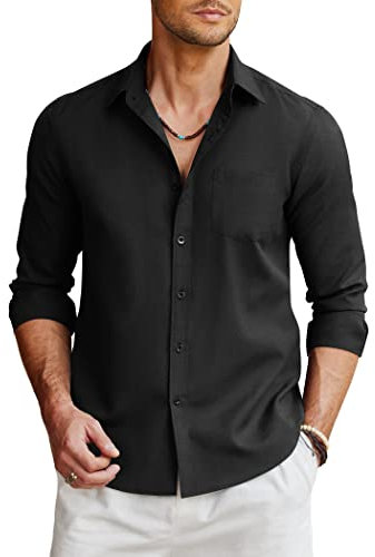 COOFANDY Men's Shirts Pure Cotton Long Sleeve Regular Fit Casual Shirts Formal Oxford Business Shirts Button-Down Dress Shirt Black XL
