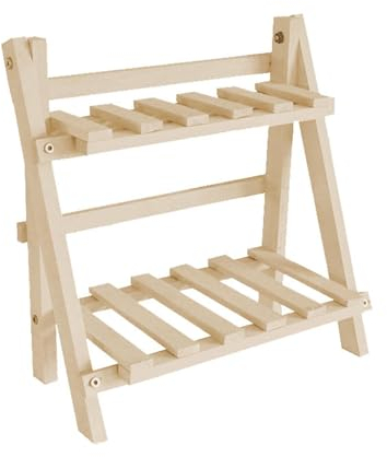 Plantas de interior – 2 niveles, escalera, soporte para plantas, soporte para plantas de madera maciza, soporte para macetas de interior, soporte de madera rústica para el Ter