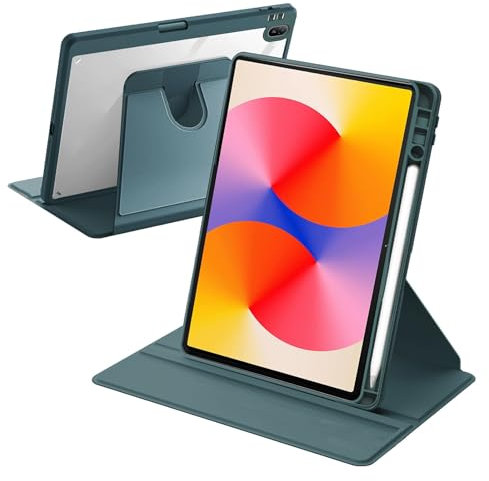 Rotierende Hülle Kompatibel mit Huawei MatePad SE 11 Zoll 2024 mit Stifthalter, 360 Grad Drehbare Schutzhülle Ständer Klare Rückseite, Auto Wachen/Schlafen, Dunkelgrün