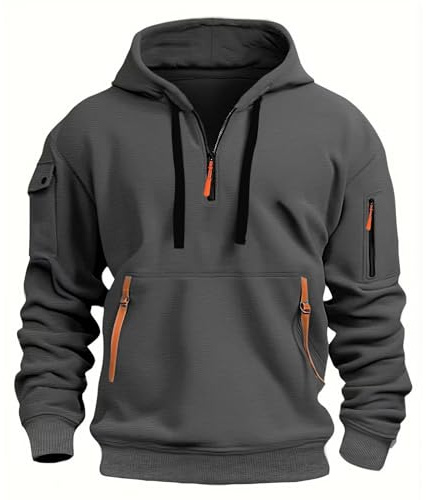 LBL Men's Hoodies Casual Pullover Hooded Sweatshirt Long Sleeve Quarter Zip Hoody Tops With Kangaroo Pocket APH055 Dark Grey XXL