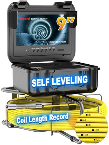 Dnenellr Telecamera Ispezione Tubi 30M, 1080P Videoispezione per Tubazioni, Autolivellante, Contametri, DVR, Sonda con Telecamera per Ispezione Tubi Fognature, Piscine e Scarichi, Impermeabile IP65