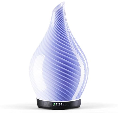 Porseme Essential Oil Diffuser Glass,280ml Scented Oil Diffuser Relaxing Aromatherapy, Quiet Ultrasonic Cool Mist Humidifier, 7 Changing Color Lights Aroma Dispenser with Timer for Home (Pure Purple)