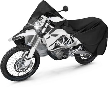 Motorrad Abdeckplane All Weather XL, 100% wasserdichte Outdoor Motorrad Plane, Motorrad Plane Ganz-Jahres-Schutz, Abdeckplane Motorrad, Motorrad Zubehör Plane schwarz 255x110x135 cm