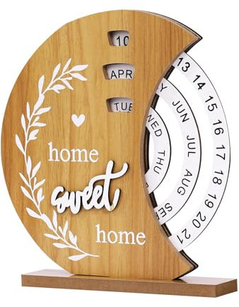MYLERCT Ewiger Kalender, 20 x 18 cm Rotierender Dauerkalender aus Holz, Mondform Schreibtischkalender, Vertikaler Dekorativer Tischkalender für Schlafzimmer, Büro, Wohnzimmer