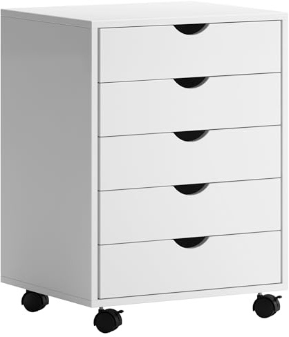soges Vertikaler Aktenschrank mit 5 Schubladen, mit Rollen, mobiler Aktenschrank unter dem Schreibtisch, Rollschubladenschrank für Home Office