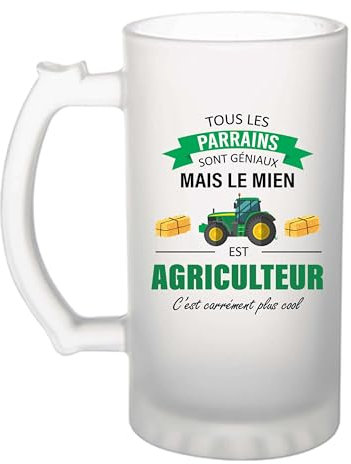Planetee Chope de bière Parrain Agriculteur | Verre à bière Original Cadeau Anniversaire Noël Humour