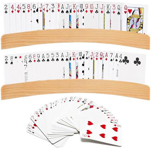 Porta Carte da Gioco in Legno, 2 Pezzi Porta Carte da Gioco con Design Curvo, Ideale per Bambini, Anziani, Adulti, Disabili