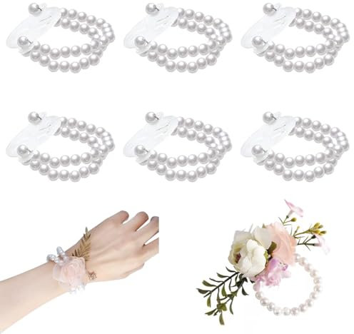 Elastische Perle Handgelenkbänder Corsage, 6pcs Handgelenk Corsage, Hochzeit Handgelenk, Handgelenk Blumen Hochzeit, Corsage Armband, Geeignet für Hochzeiten und Empfänge