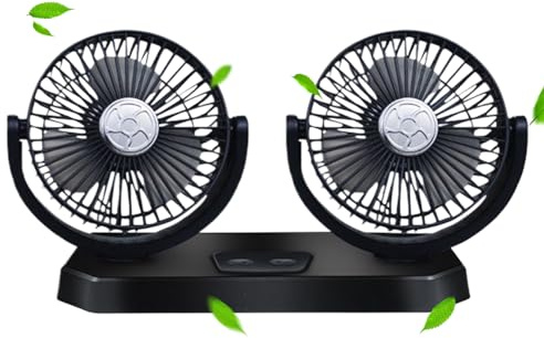Mingchengheng Auto Ventilator - 12V USB Doppelkopf Autolüfter, Tragbarer Autolüfter, 360° Drehen Gebläse Klimaanlage Fan Wenig Lärm Auto Lüfter 3-Gang Doppellüfter Für Auto Home Ventilator, Schwarz