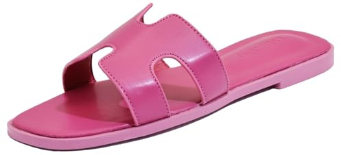 Women's Flat Sandals, Ladies Slip on Leather Slippers, Comfy Dressy Flat Shoes Elegant Slides Summer Fall Cute Open Toe Casual (Rose Pink, Adult, Women, 6, Numeric, UK Footwear Size System, Medium)