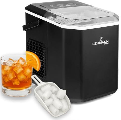 LEHMANN Machine à Glaçons, 9 Glacons en 6-8 Minutes, 2 Tailles de Glacons, 12kg en 24 heures, Machines à Glaçons avec Poignée portable pour la Maison, la Fête, le Bureau et le Camping