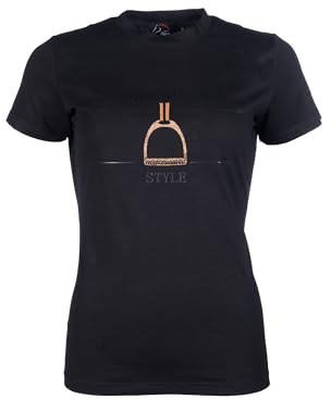HKM Damen Equine Sports Style T-Shirt, Schwarz/Rosegold, X-Small