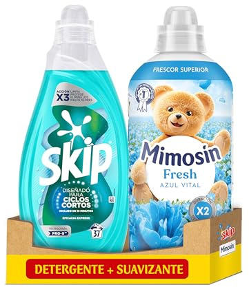 Skip Ciclos Cortos Eficacia Express 37Lav + Mimosin Suavizante Concentrado Azul Vital 56 lavados