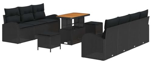 vidaXL Garten-Sofa-Set mit Kissen 10 pcs Schwarz 90 x 55 x 71 cm, Garten und Terrasse, modernes Outdoor-Möbelset, Akazienholz Sofa, verstellbare Füße, UV-beständig, modulares Patio
