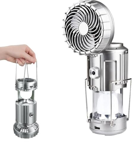 Lanterne de camping LED 2 en 1 avec ventilateur, rechargeable solaire/USB pour téléphone portable, lumière forte pliable pour camping, barbecue, pêche