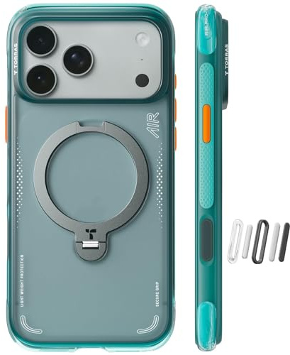 TORRAS Ostand Q3 Air für iPhone 17 Pro Max Hülle mit echtem Airbags Doppelter Schutz (360° Magnetischer Robust Ständer) Matt Handyhülle mit Kamerasteuerung Taste Gletscher Blau