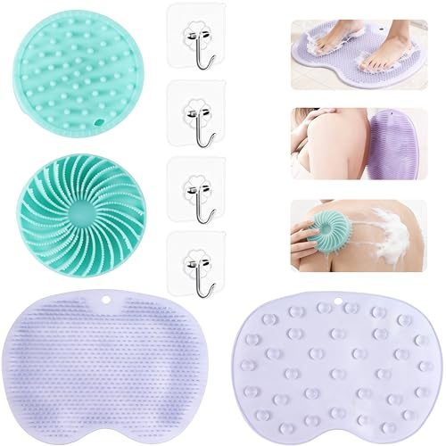 6pcs Back/Foot Scrubber for Shower, Silicone Brush with Suction Cup | Shower & Bath Scrubber Mat for Cleaning & Exfoliating Skin, Foot Care, Exfoliation, Spa, Reduces Pain