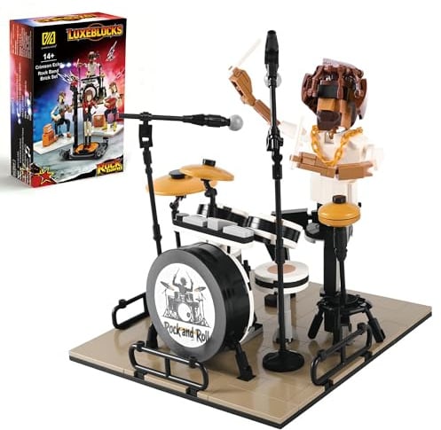 Rock-Schlagzeug-Bauset mit Konzertbühne & bewegl. Figur & Drumset 428-tlg.