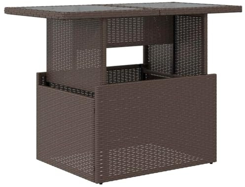 Mhdvray Gartentisch höhenverstellbar 100x55x44/73 cm Poly Rattan mit Brauer Hartglasplatte wetterfest platzsparend für Balkon Terrasse Kleiner Garten