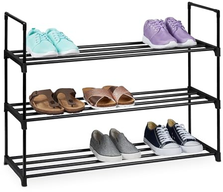 Relaxdays Schuhregal, 3 Ebenen, Stecksystem, HBT: 55x92x30 cm, Metall Schuhablage, platzsparend, Schuhgestell, schwarz