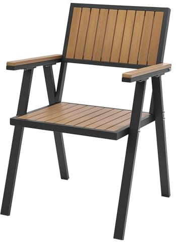 MAT-COMPANY Gartenstuhl WPC Komposit Braun mit Armlehnen Outdoor Stuhl Terrasse Balkon Gartenstuhl wetterfest modern stabil