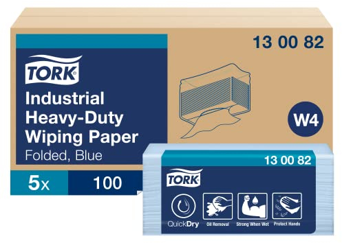 Tork 130082 Extra Starke Industrie Papierwischtücher für W4 Einzeltuch System / 3-lagige Wischtücher in Blau / Premium Qualität / 500 Papiertücher / 38,5 x 32,4 (B x L)