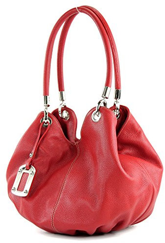 modamoda de 228 Damen Leder Schultertasche Hobo bag handmade in Italy, Farbe:Rot