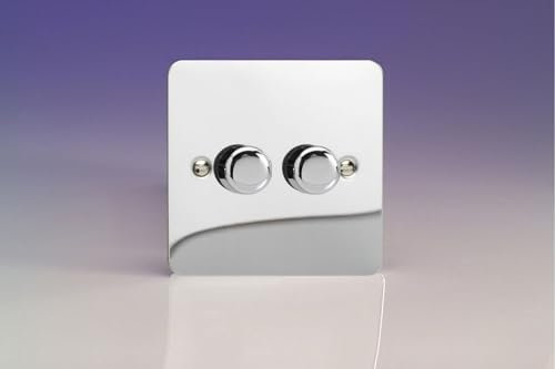 Varilight Ultraflat V-Pro Polished Chrome 2 Gang 2 Way 0-120W Push-On/Off Rotary LED Dimmer