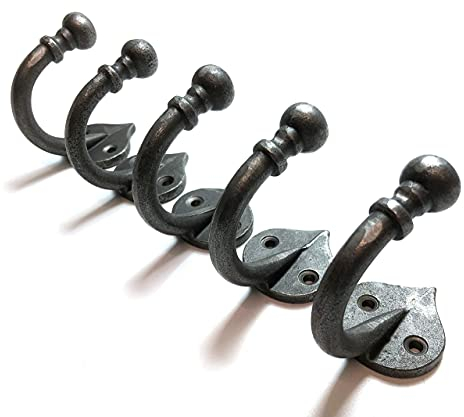 Ironmongery World® 3050 AI 5 x Ball-Spitze Kleiderhaken Antik-Stil Gusseisen Haken zum Aufhängen Aufhänger