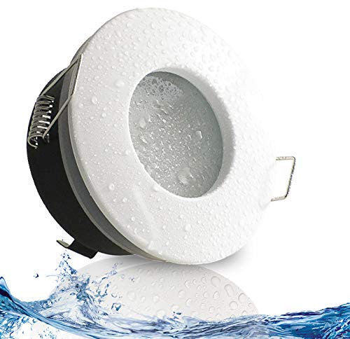 trendlights24 Nautic IP65 LED Bad Einbaustrahler 230V Weiß rund dimmbar, 1er Set Spots 5W Warmweiß flach 50 mm, Deckenleuchten ohne Trafo